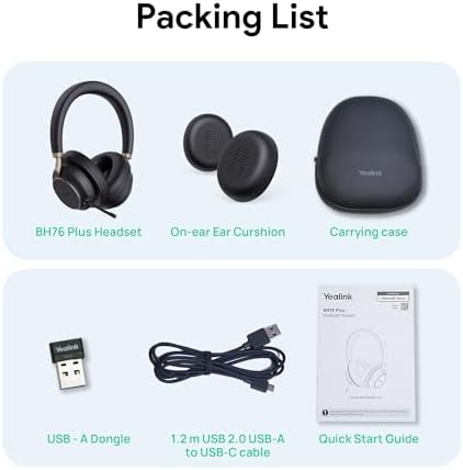 Yealink BH76 Plus UC Wireless Headset for Work, Bluetooth Headsets with Microphone Active Noise Cancelling, Retractable Mic Arm, ANC Business Headsets for Teams Zoom Meeting Call, Switchable Earpads - Image 6