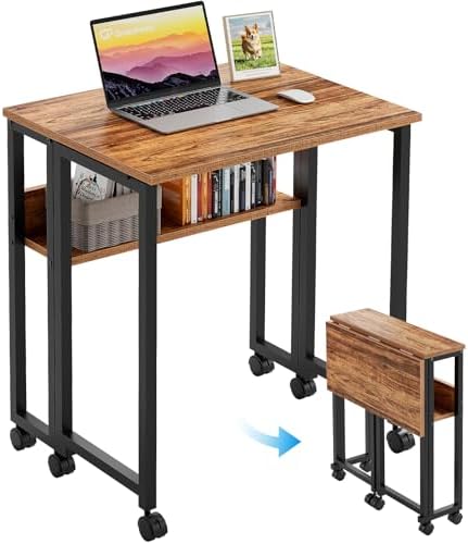 GreenForest Folding Desk with Wheels, 24.8" Rolling Table for Small Spaces by GreenForest