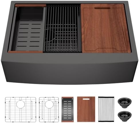 Lordear 33 Inch Kitchen Sink Apront Front Workstation Low Divide Double by LORDEAR