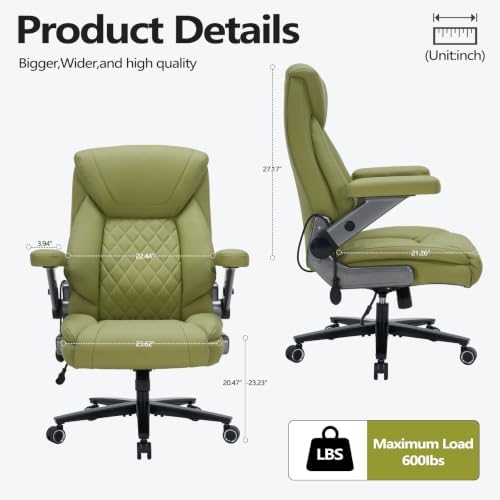 600lbs Big and Tall Office Chair with Lumbar Support 5 Way Adjustable Armrest Heavy Duty Ergonomic Office Chair Executive OfficeChair Extra Wide and Oversized (Avocado Green) - Image 2