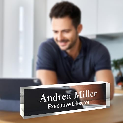 Name Plate for Desk, Office Table Plate Personalized, 8 inch x 2.5 inch Acrylic Desktop Accessories, Office Gifts for Coworkers Boss Teacher, Employee Appreciation Gifts, Professional Desk Name Title - Image 4