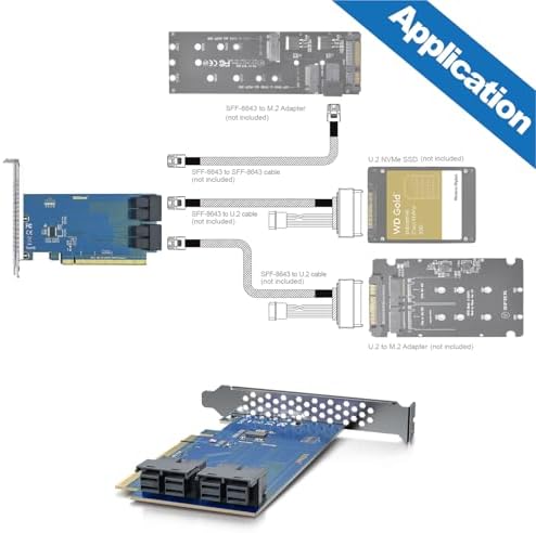 ipolex PCIe to SFF-8643 Adapter for U.2 NVMe SSD, PCIe 3.0 X16, Quad SFF-8643 Ports, SAS Adapter Card Support Windows 10/2016/2019, VMware ESXi 6/7, Linux 18/20/21, REHL/Cent0S 7/8 and More - Image 4
