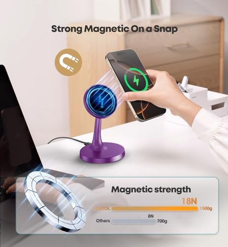 Magnetic Wireless Charger iPhone Stand, 15W Fast Mag-Safe Charger iPhone 18/18 Pro/18 Air/18 Pro Max 17/16/15/14/13/12 Series Magnet Wireless Charging Station/Pad/AirPods for Home, Office, Travel - Image 4