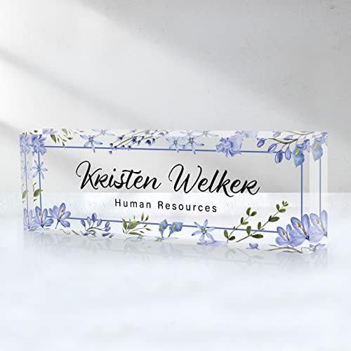Desk Name Plate Personalized, Custom Name Plate for Desk, Office Desk Decor for Women Men, Acrylic Desk Accessories, Office Gifts for Coworkers Boss Teacher, Employee Appreciation Gifts (Blue Folwers) by SalaGraphics