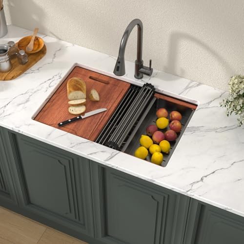 Lordear 28x19 Black Kitchen Sink - T304 16 Gauge Undermount Kitchen Sink Workstation Gunmetal Black Stainless Steel Single Bowl Handmade Round Corner 28x19x10 Inch - Image 2