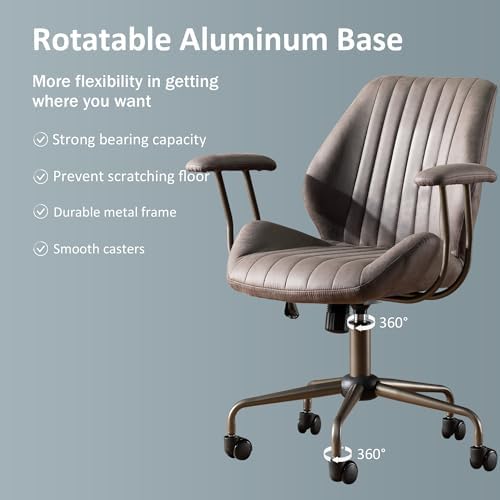 Mid Back Home Office Chair, Mid Century Modern Executive Chair, Comfy Ergonomic Rolling Office Desk Chair with Lumbar Support, Faux Leather Office Chair, Dark Gray - Image 5