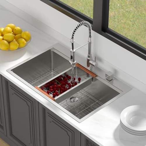 LORDEAR 30x22 Inch Drop In Kitchen Sink Stainless Steel Workstation Kitchen Sinks 16 Gauge Single Bowl Sink with Ledges 30 inch Topmount Kitchen Sinks Round Corners - Image 3