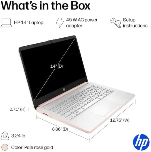 HP 14" Business Laptop Computer with 1-Year Office 365, Intel Quad-Core N150 Processor, 4GB RAM 640GB Storage (128GB UFS+512GB SD Card), Windows 11 Home, PLUSERA Earphones, Pale Rose Gold - Image 5