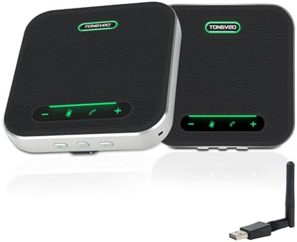 Wireless Conference Speaker and Microphone, 2-in-1 Daisy Chain Bluetooth Speakerphone with 4 Mics Arrays and 360° Voice Pickup and Noise Reduction,Bluetooth/USB/Dongle connection Methods for 30 People by TONGVEO