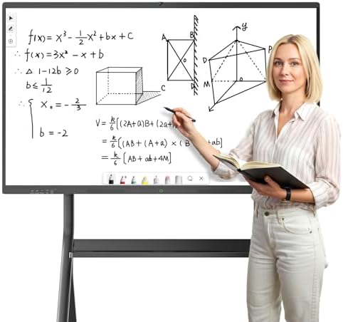75'' Smart Board, 4K UHD Interactive Touchscreen Whiteboard, Android 14 8+128GB Wireless Smartboard for Classroom Home Office Studio by JASZDOT