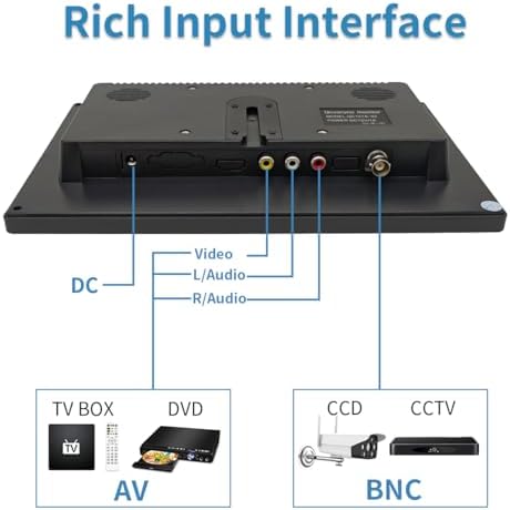 10.1 inch LCD Security Monitor & Displays, 1024 * 600 Resolution,BNC/AV Input, Built-in Dual Speakers Portable Monitor, Suitable for TV CCTV DVD CCD - Image 4
