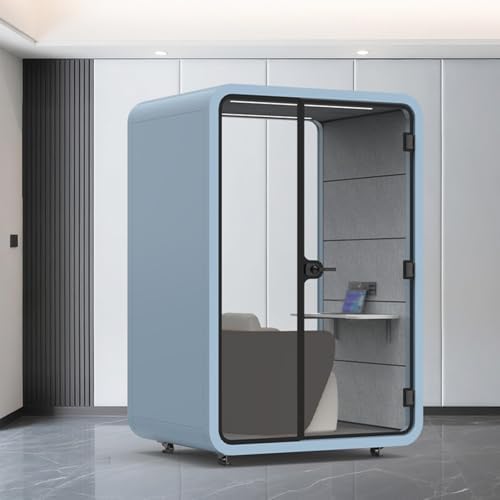 Quiet Meeting Pod with Acoustic Panels, Mobile Office Pod Booth, Built-in Ventilation System, Mobile Focus Room with Wheel&LED Lighting for Private Phone Calling(Blue,150cm) by Unknown