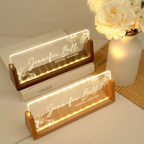 Desk Name Plate Personalized, Custom Acrylic Name Plate for Desk, Office Decor for Women Men, Appreciation Gifts for Coworkers Boss Teacher - Light-Up Name Plaque - Image 2