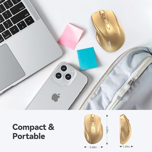 TECKNET Wireless Mouse, 2.4G Ergonomic Computer Mouse, 2600 DPI, Gold - Image 2