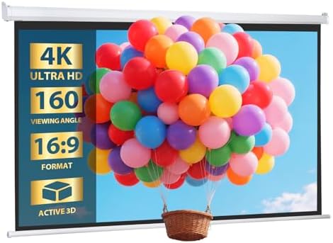 SUPER DEAL 100'' 16:9 HD Projection Screen Foldable Anti-Crease Portable Projector Movie Screen Manual Pull Down for Home Theater Presentation Education Outdoor Indoor Public Display, White by Superdeal