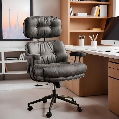 High Back Executive Office Chair with Comfortable Deep Seat,Grey Mid Century Modern Office Chair,Ergonomic Big and Tall Computer Desk Chairs with Lumbar Support(Grey Suede) by Eco-ChicLivingBeautifullyAffordable