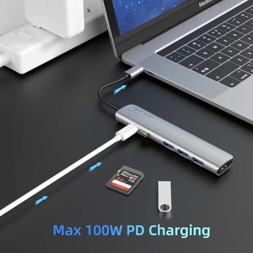 WALNEW 7-in-1 USB C Hub, 4K HDMI, 100W PD, SD/TF Reader, USB 3.0, Silver - Image 4
