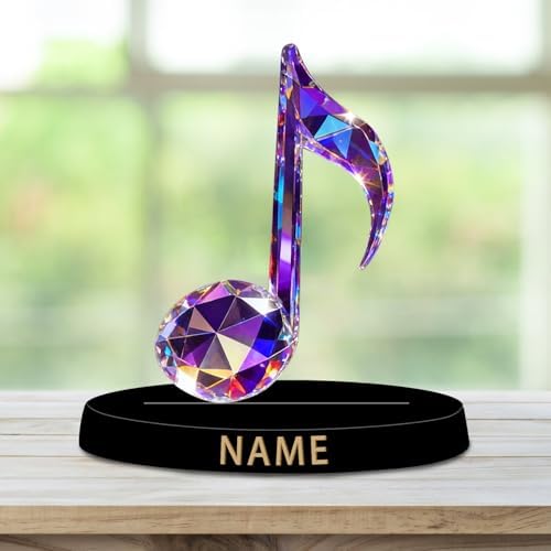 Personalized Acrylic Music Note Decoration - Crystal Style Colorful Figurine with Custom Name Plate Music Desktop Ornament Gifts for Musicians Music Teachers Music Lovers Collectors - Image 2