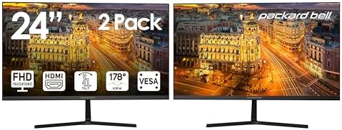 Packard Bell AirFrame 24 " FHD Monitor, 1920x1080, Ultrawide, VESA Mount, Tilt Adjust, HDMI/VGA, Slim Bezel, for Home, Office, and Light Gaming - 2 Pack by PackardBell