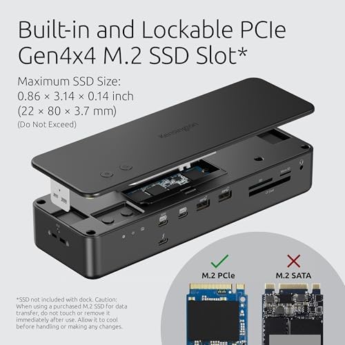 Kensington EQ Pro Thunderbolt™ 5 Dock Designed for MacBook, Optimized for M-Series Pro/Max Models, 140W PD, 80Gbps Data Transfer, Built-in and Lockable PCle M.2 SSD Slot for Quick Storage K33612NA - Image 4