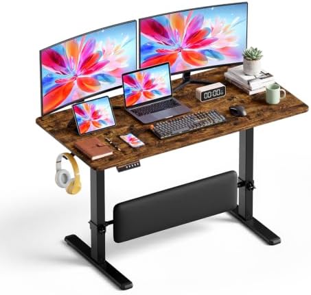 47" x 24" Electric Standing Desk with Adjustable Footrest, Rustic Brown by MALOL