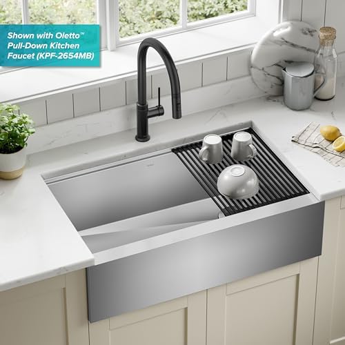 Kraus Kore 33-Inch Farmhouse Workstation with In Sink Dish Drying Rack, Stainless Steel Kitchen Sink, KWF410-33 - Image 2