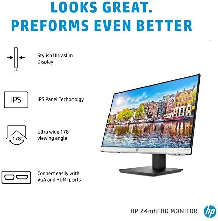 HP 24mh FHD Monitor - Computer Monitor with 23.8-Inch IPS Display (1080p) - Built-in Speakers and VESA Mounting - Height/Tilt Adjustment for Ergonomic Viewing - HDMI and DisplayPort - (1D0J9AA#ABA) - Image 2