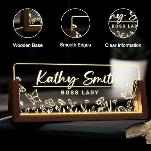 Desk Name Plate Personalized, Custom Acrylic Name Plate for Desk, Office Decor for Women Men, Appreciation Gifts for Coworkers Boss Teacher - Light-Up Name Plaque - Image 3