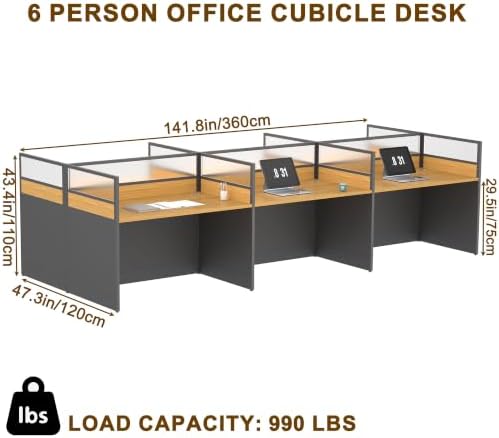 6-person Office Cubicle Desk Workstation w/Mute Privacy Panels, Walnut - Image 2