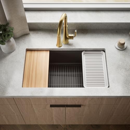 KOHLER Billings™ 32-1/2" Undermount Kitchen Sink, Single-Bowl, Workstation with Kitchen Sink Accessories, Neoroc, K-33710-PC-CM2, Matte Brown - Image 2