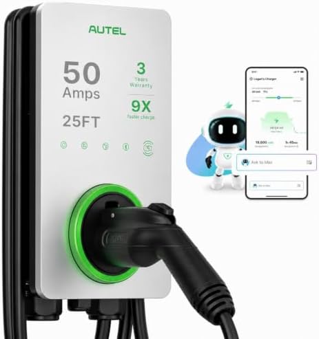 Autel Home Level 2 EV Charger up to 50Amp, 240V, Indoor/Outdoor Car Charging Station, Flexible 25-Foot Cable,Hardwired, Silver by Autel