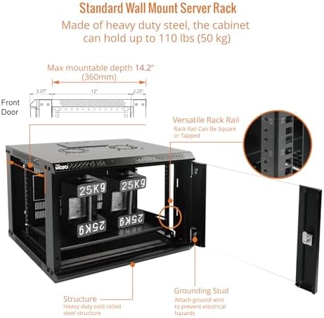 Tecmojo 6U Wall Mount Server Cabinet IT Network Rack Enclosure Lockable Door and Side Panels Black, Cooling Fan, Standard Glass Door, 450mm Depth, for 19” IT Equipment, A/V Devices - Image 4