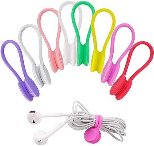 Magnetic Cable Ties 8 Pcs, Reusable Silicone Twist Ties for Desks by Tesorrio