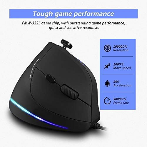 Vertical Mouse, Ergonomic USB Wired Vertical Mouse with [5 D Rocker] [10000 DPI] [11 Programmable Buttons], RGB Gaming Mouse for Gamer/PC/Laptop/Computer - Image 4