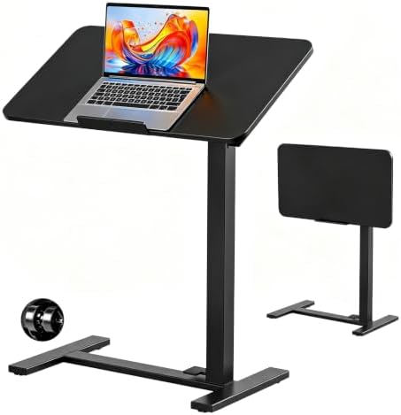 Overbed Bedside Table with Wheels, Foldable Rolling Desk Adjustable Height by SageNest