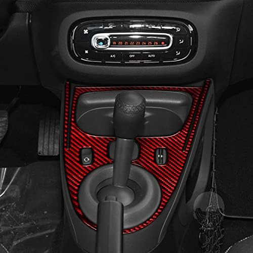 Real Soft Red Carbon Fiber Car Center Console Gear Shift Transmission Panel Trim Sticker Auto Interior Decoration Accessories Compatible with Benz Smart 2016 2017 2018 2019 2020 2021 - Image 3