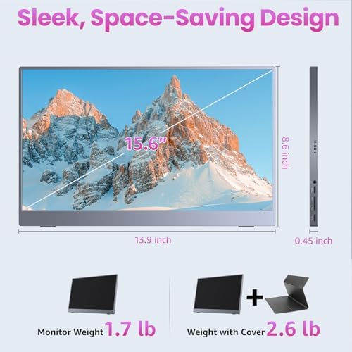 kksmart Portable Monitor 15.6 inch 1080P FHD 86% sRGB 60Hz, Travel Monitor for Laptop MacBook Surface PC Xbox PS5, HDMI USB-C VESA Compatible Built-in Speaker - Image 4