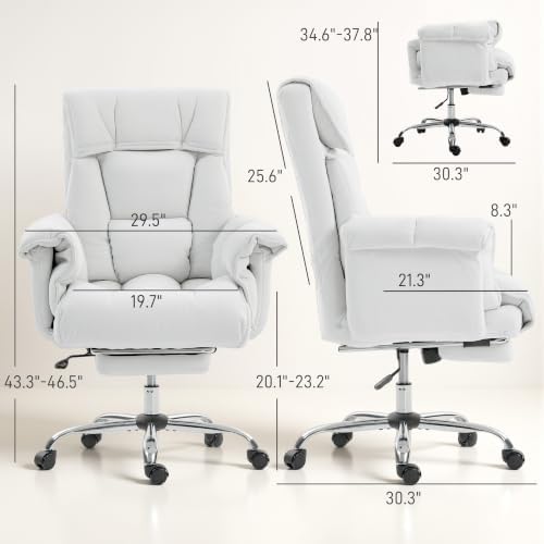 HOMCOM Executive Office Chair Comfy with Foot Rest Reclining Cream White - Image 3