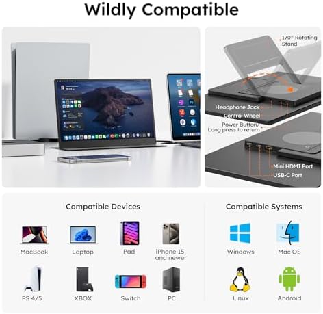 15.6" Portable Monitor with Smart Cover FHD 1080P Travel Monitor for Laptop - Image 5