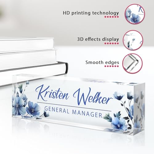 Custom Name Plate for Desk - Personalized Gifts Acrylic Name Plate for Women Men - Office Decor Gifts for Coworkers, Boss, Employees, Teacher, Social Worker (Flowers-B) - Image 4