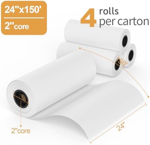 Wide Format Paper 24” x 150', 4 Rolls Plotter Paper 20lb, CAD Bond Rolls on 2" Core for CAD Drawings, Projects, Drawing, and Making Posters - Image 3