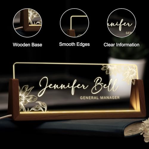 Desk Name Plate Personalized, Custom Acrylic Name Plate for Desk, Office Decor for Women Men, Appreciation Gifts for Coworkers Boss Teacher - Light-Up Name Plaque - Image 3