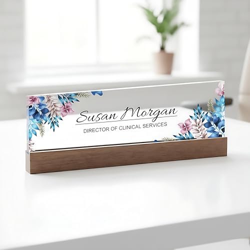 ARTBLOX | Office Personalized Name Plate Blue Leaf by Artblox
