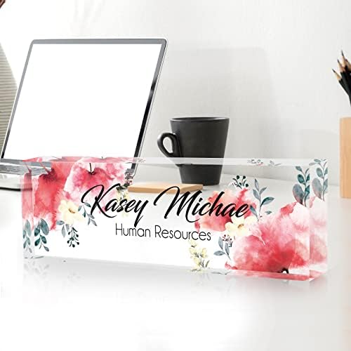 Custom Name Plate for Desk, Desk Name Plate Personalized, Office Decor for Women Men, Acrylic Desktop Accessories, Office Gifts for Coworkers Boss Teacher, Employee Appreciation Gifts (Flowers A) - Image 4
