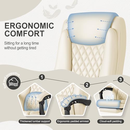 Homall Executive Home Office Chair with Lumbar Support,400lbs Adjustable Ergonomic High Back Office Chair Reclining Managerial Chair for Home Office (Beige) - Image 4