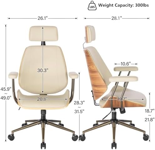 High Back Ergonomic Office Chair, with Headrest & Arms, Beige - Image 3