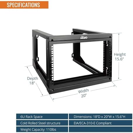 Tecmojo 6U Wall Mount Server Rack, Open Frame Network Rack for 19" Computer/AV/Data/IT/Media Equipment, 18" Depth, 16" Apart Mounting Holes, Swing Gate, Square and Tapped Holes - Image 2