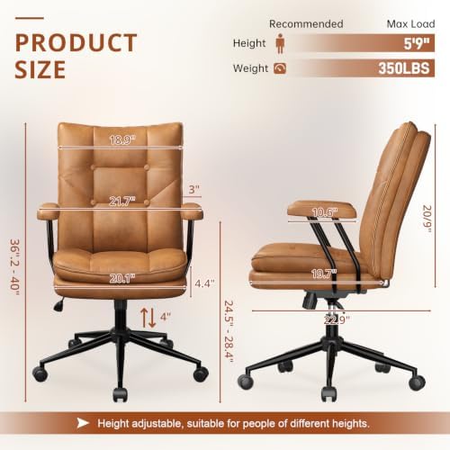 Ergonomic Home Office Chair Leather Desk Chairs with Adjustable Height - Image 2