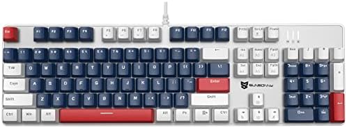 104 Keys Full Size Mechanical Gaming Keyboard | Red Switch Blue/White/Red Combo Color Computer Keyboards | 104 Keys US Layout Wired Mechanical PC Gaming Keyboard | Light Up Wired Clicky Keyboards by Merdia