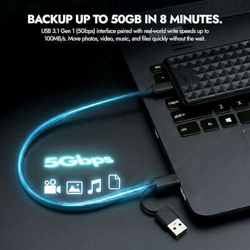 Facet 500GB External Hard Drive Portable USB-C/USB 3.1 Plug & Play Ultra- Slim HDD Hard Drive for Backup, Gaming, PC, Mac, Laptop, PS4, Xbox, Smart TV (Black) - Image 5